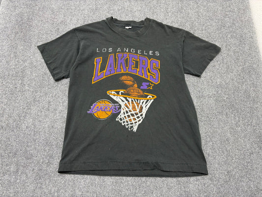 90s Starter Los Angeles Lakers Tee - Faded Black Size Large