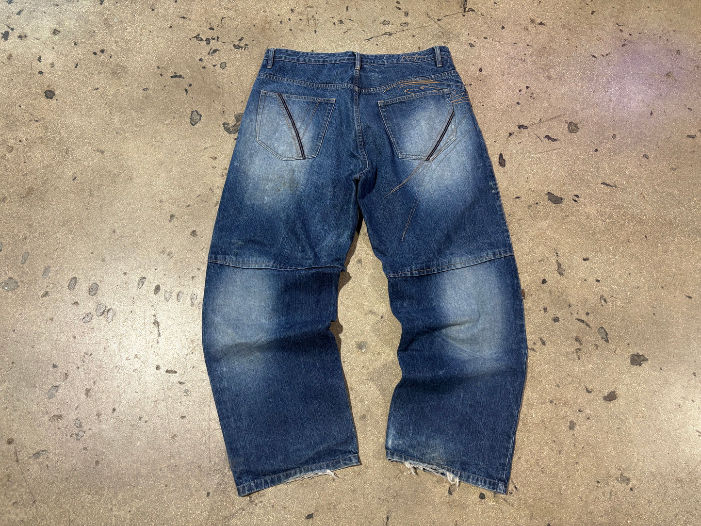 Phat Farm Baggy Wide Leg Jeans - Blue Size 38 x 33