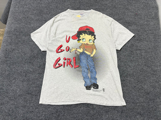1998 Betty Boop U Go Girl Tee - Grey Size Large