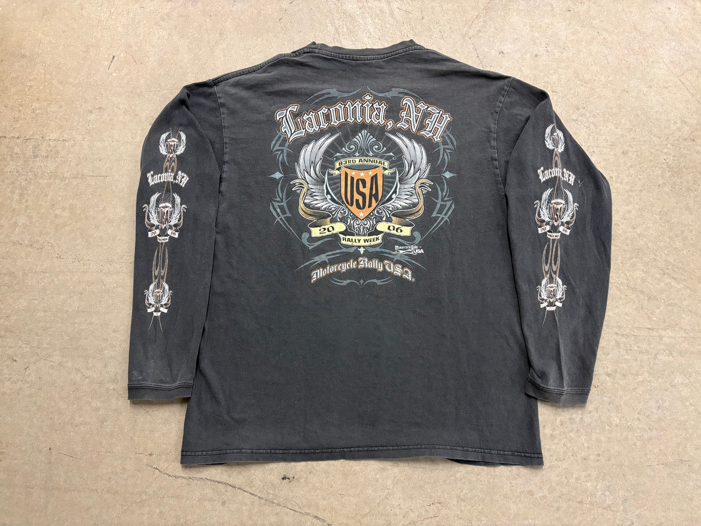 2006 Laconia Bike Week Rally Longe Sleeve - Faded Black Size Large