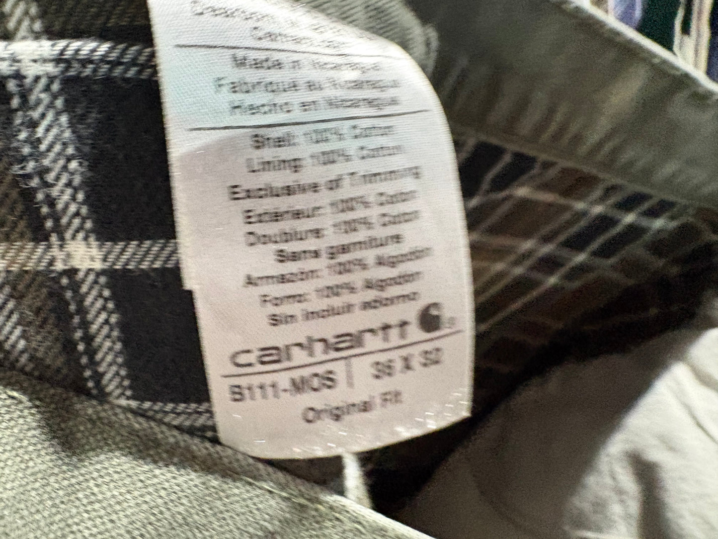Carhartt Flannel Lined Carpenter Work Pants - Olive Size 36 x 32