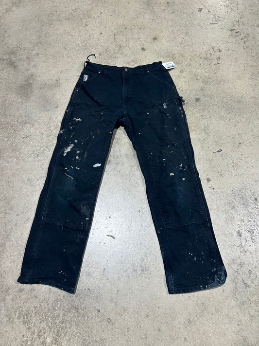 Distressed/Paint Splatter Carhartt Double Knee Pants - Black Size 33x30