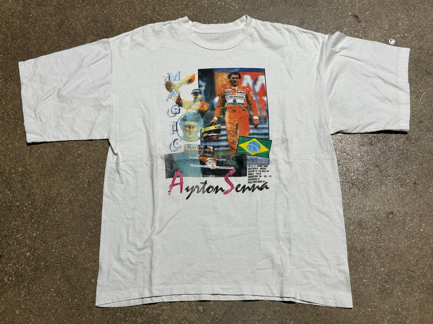 90s Bootleg F1 Aryton Senna Tee - White Size XL