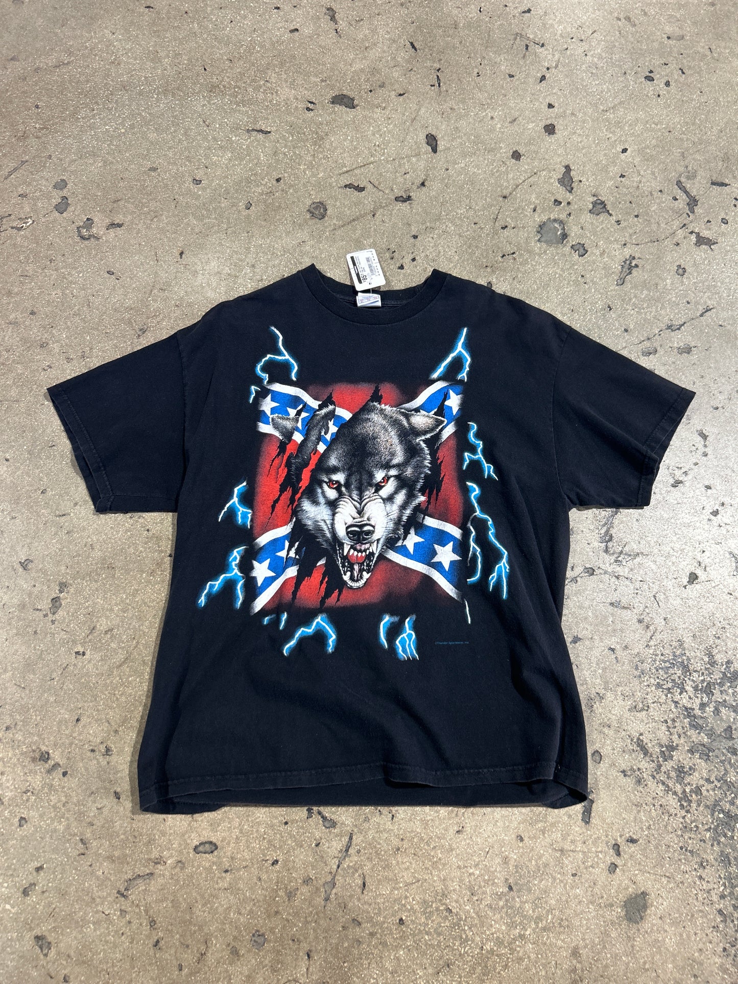 USA Thunder Wolf Ripped Flag Tee - Black Size XL (23x29)
