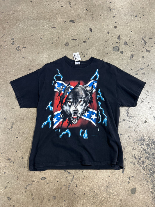 USA Thunder Wolf Ripped Flag Tee - Black Size XL (23x29)