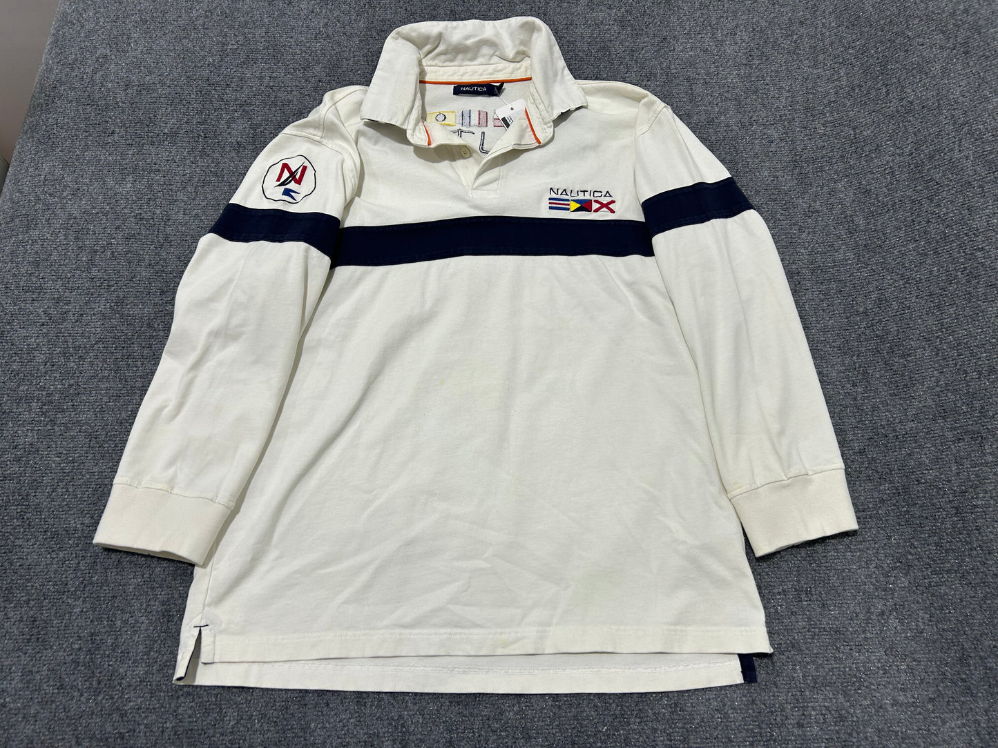Nautica Signal Flag Series Rugby Shirt - White/Navy Size Large