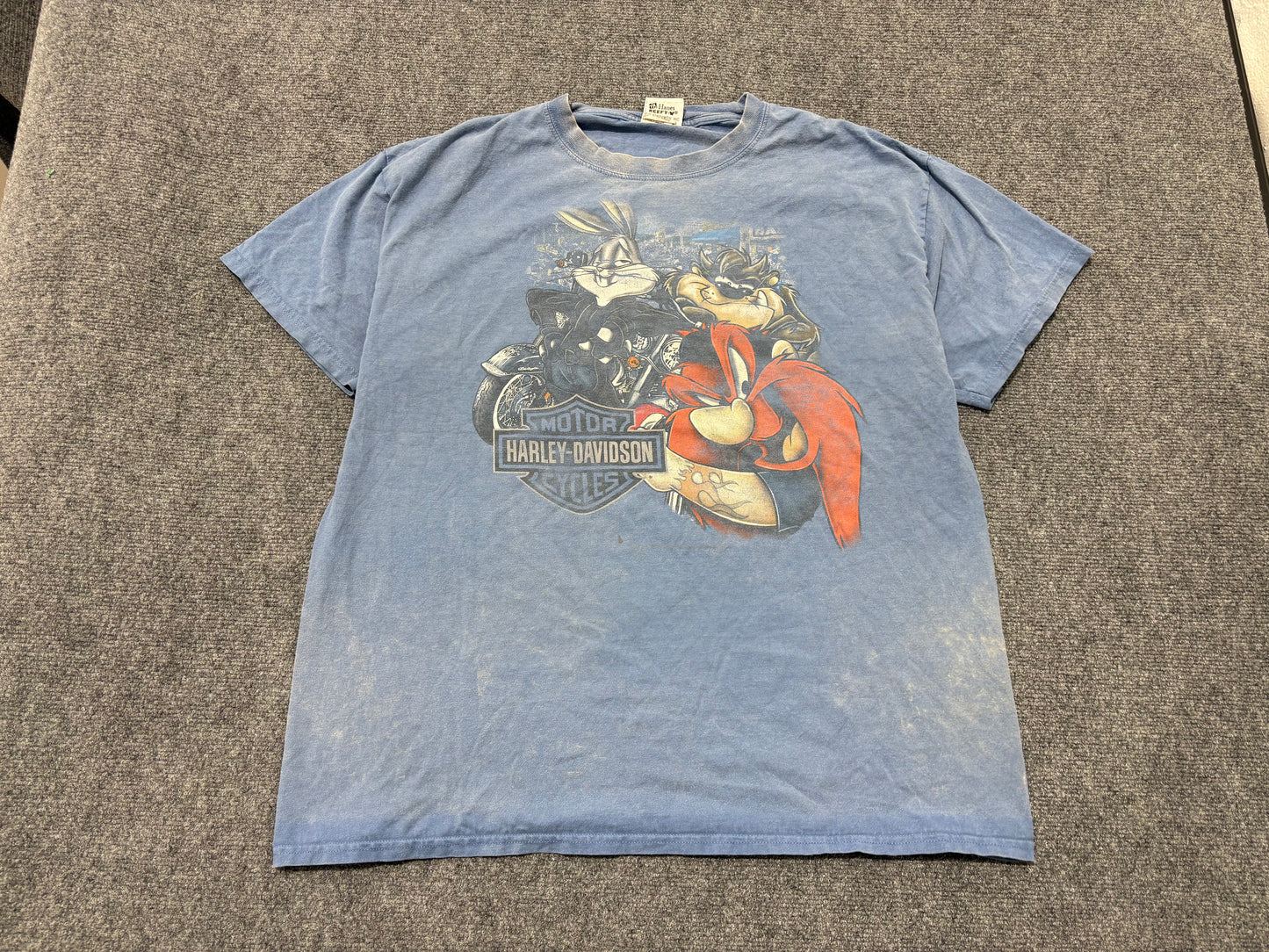 Harley Davidson Looney Tunes Tee - Faded Blue Size XL