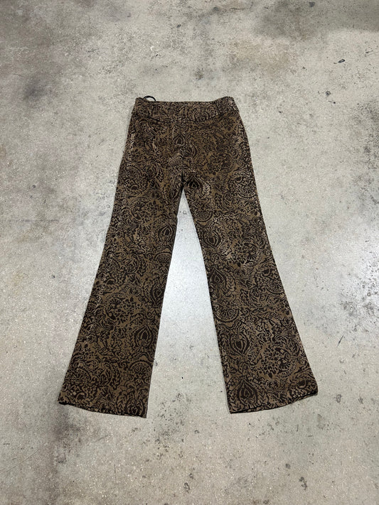 Womens Sharagano Suede Paisley Print Pants - Brown Size Small