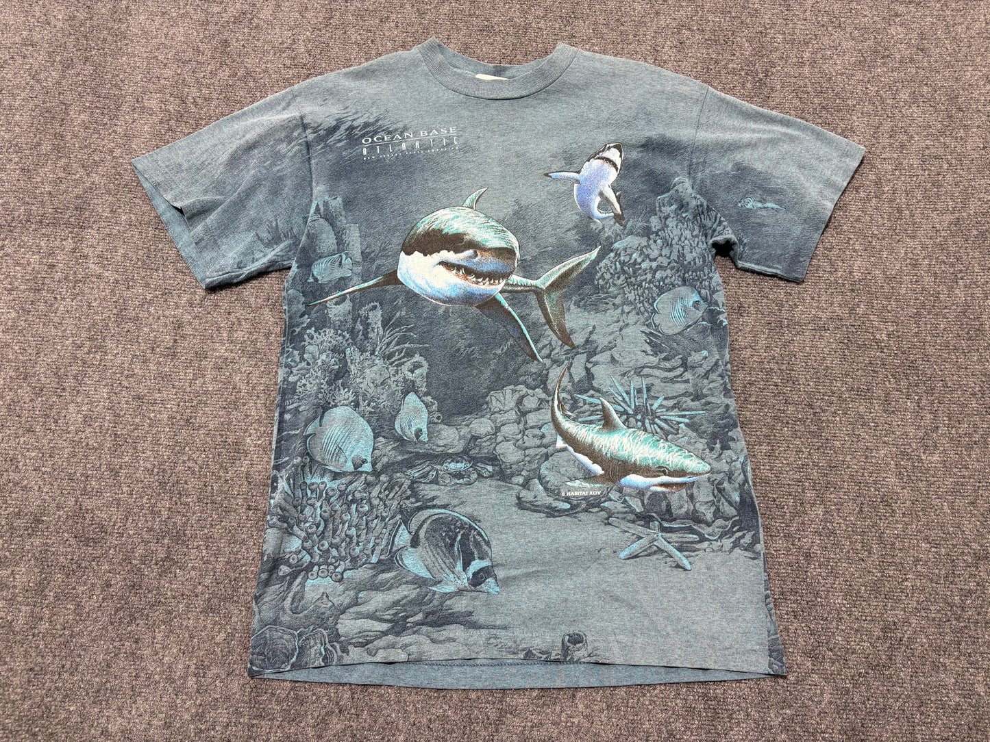 Ocean Base Atlantic Sharks AOP Tee - Blue Size Medium