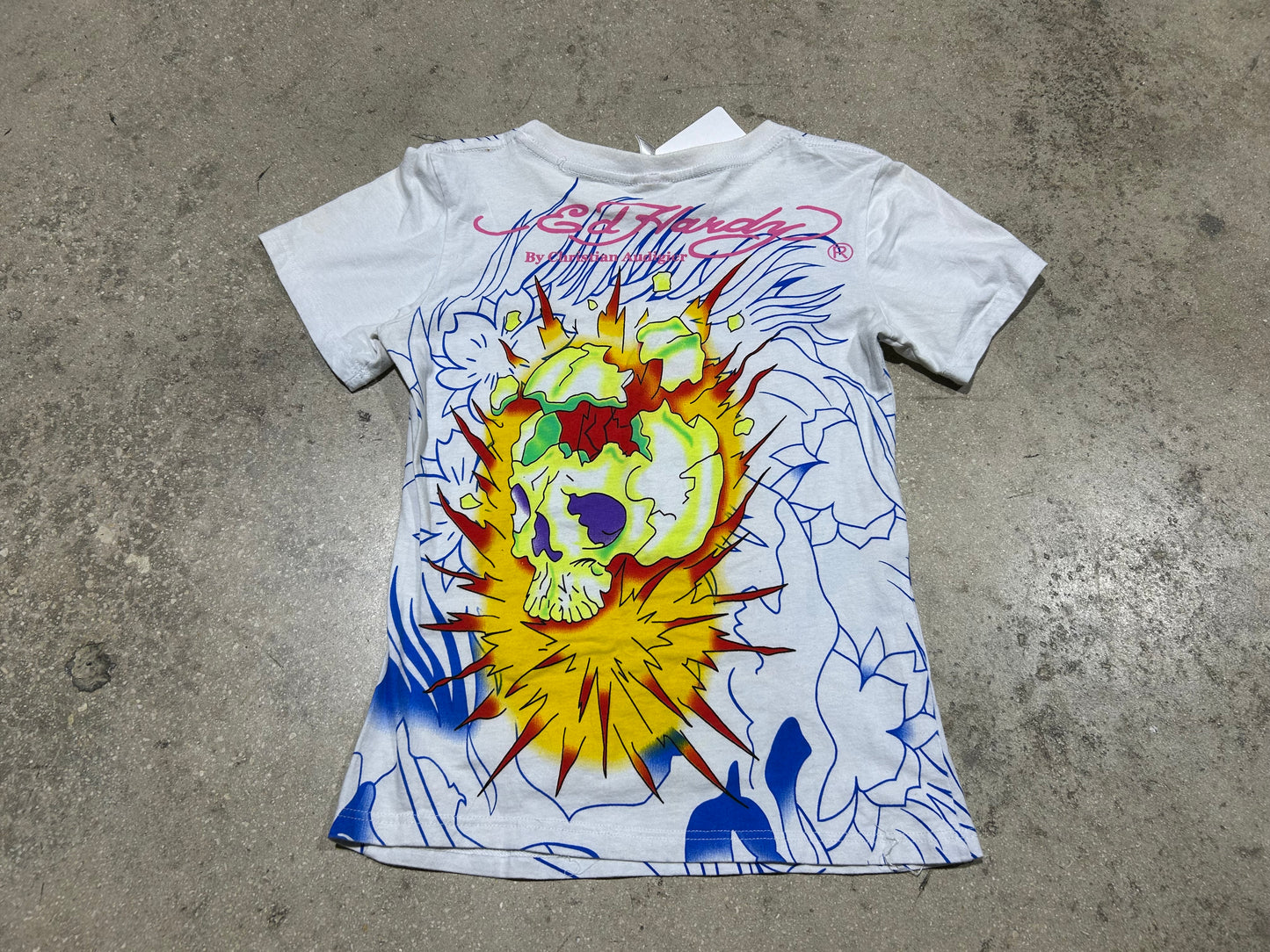 Womens Ed Hardy Rhinestone Mermaid Tee - White Size Large