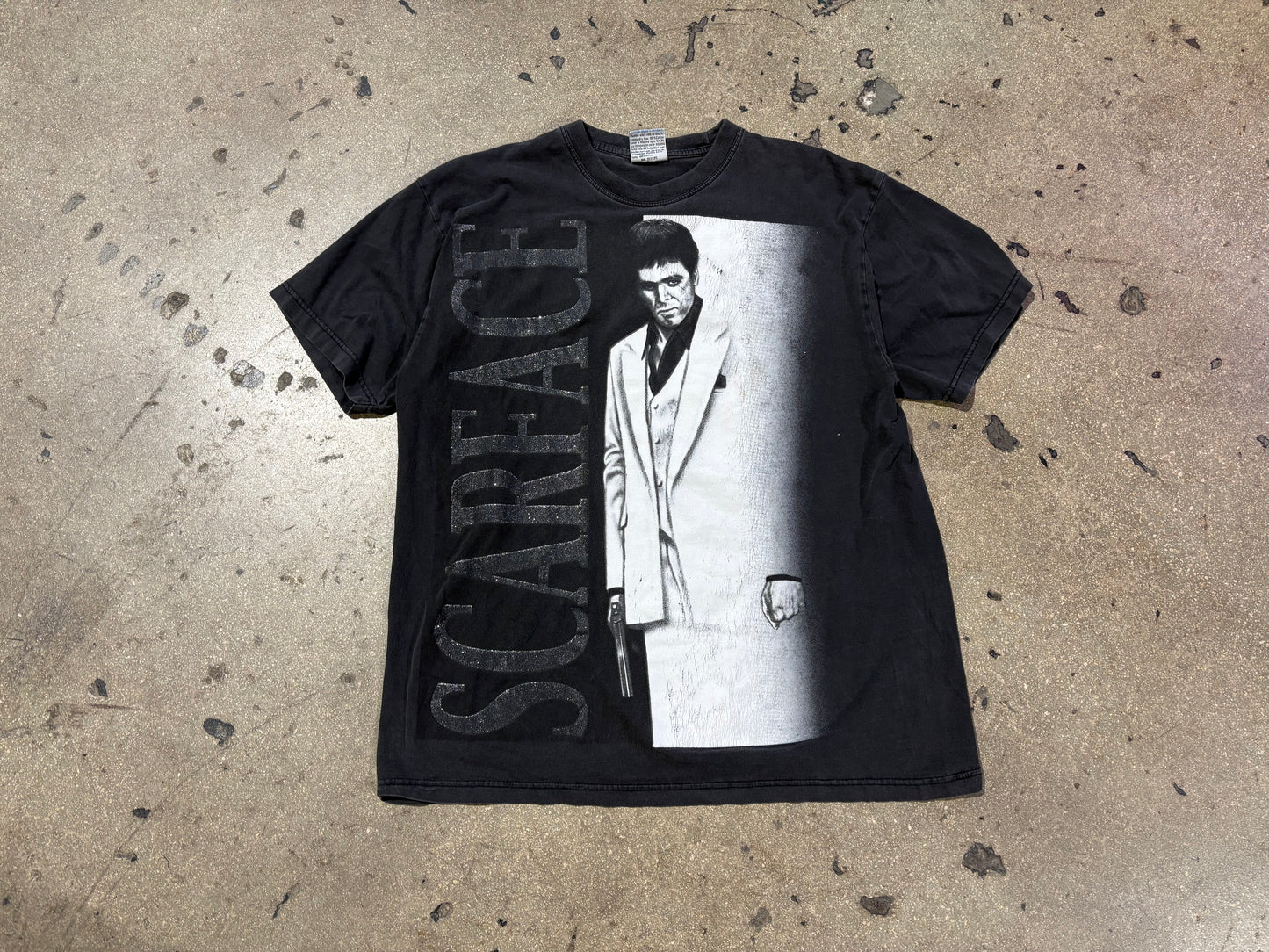 Scarface Glitter Poster Print Tee - Faded Black Size XL
