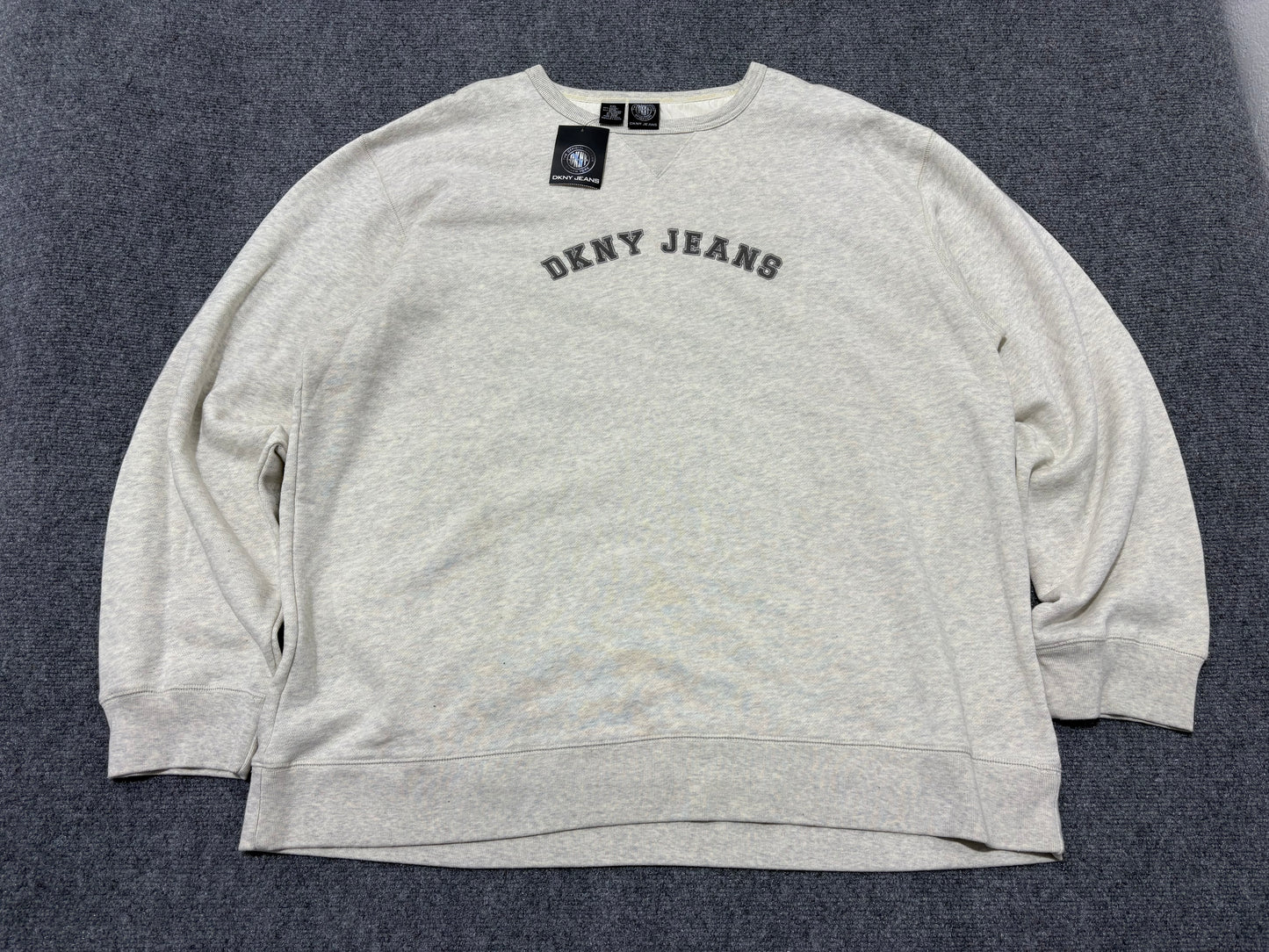 DKNY Jeans Spell Out Logo Crewneck - Gray Size XXL