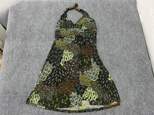 Cristina Love Peacock Paisley Halter Dress - Green Size XL