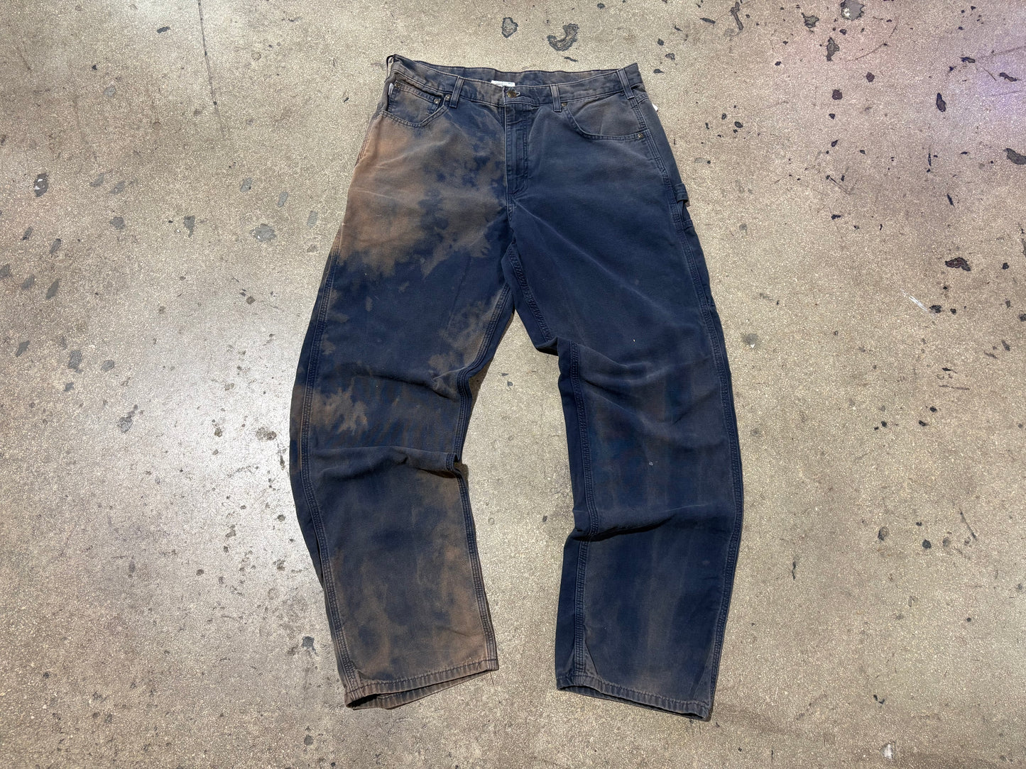 Faded Carhartt Bleached Dyed Work Pants - Navy Size 36 x 34