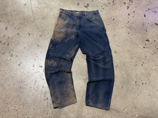 Faded Carhartt Bleached Dyed Work Pants - Navy Size 36 x 34