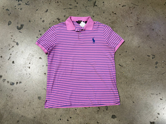 Polo Golf Stripped Polo Shirt - Pink Size Large