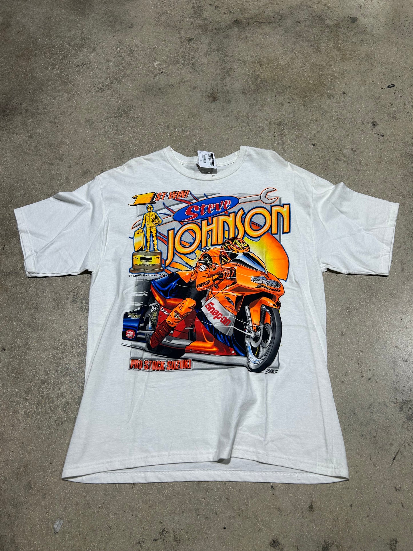 Steve Johnson Motorcycle Racing Tee - White Size Large