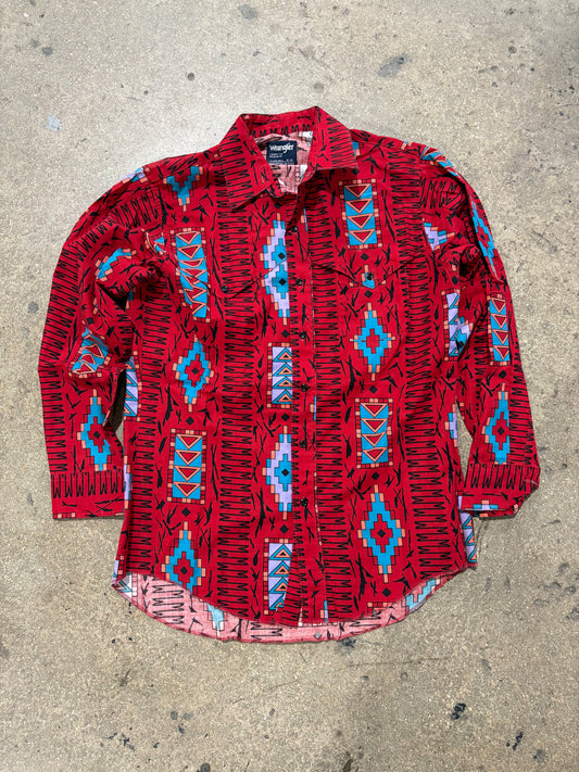 Wrangler Navaho Print Button Up Shirt - Red Size Large