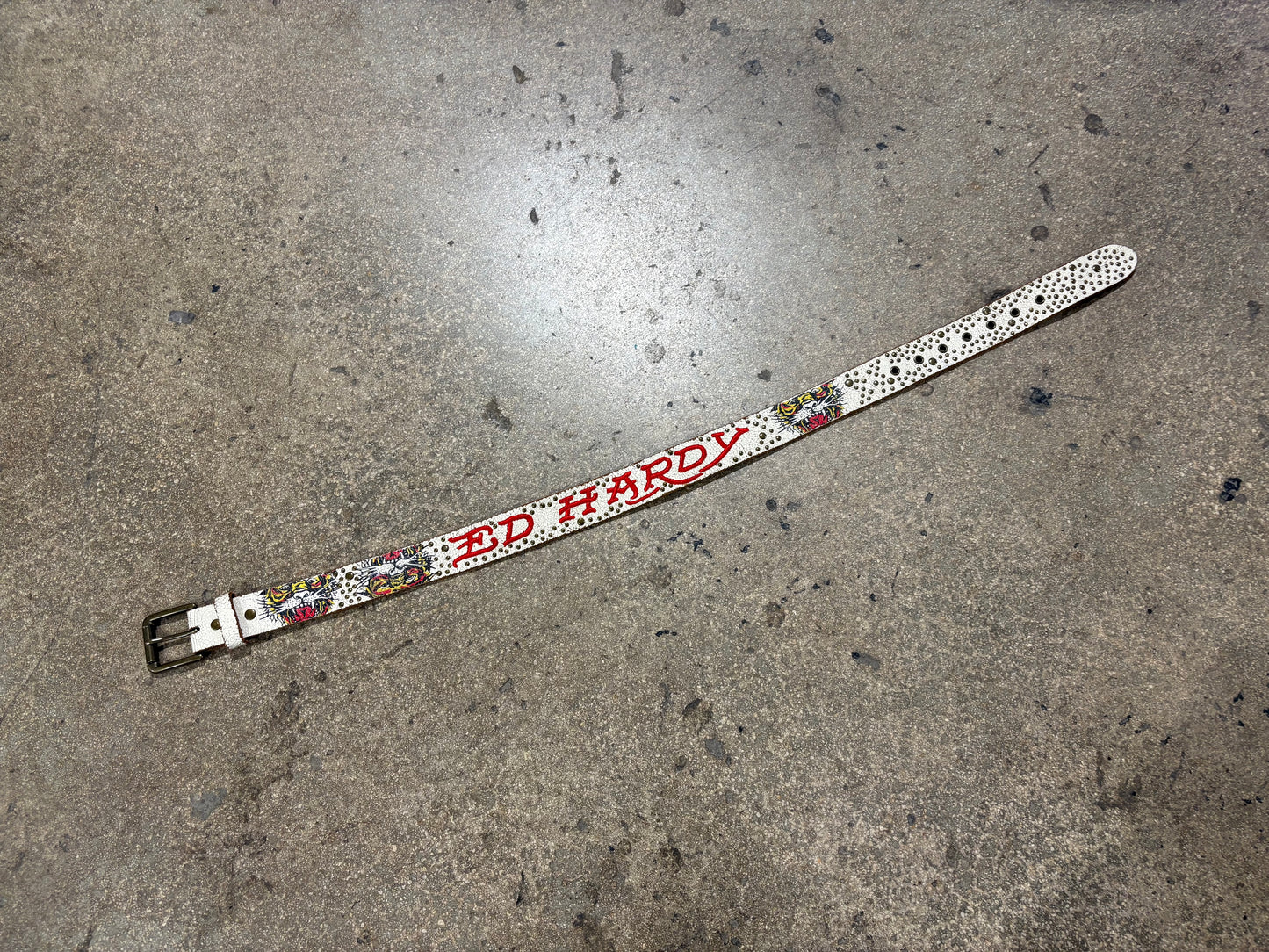 Ed Hardy Cracked Leather Belt - White