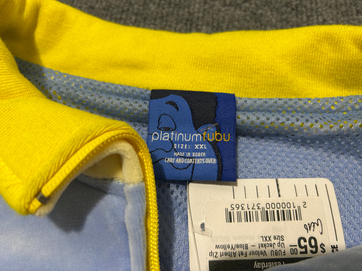 FUBU  Velour Fat Albert Zip Up Jacket - Blue/Yellow Size XXL