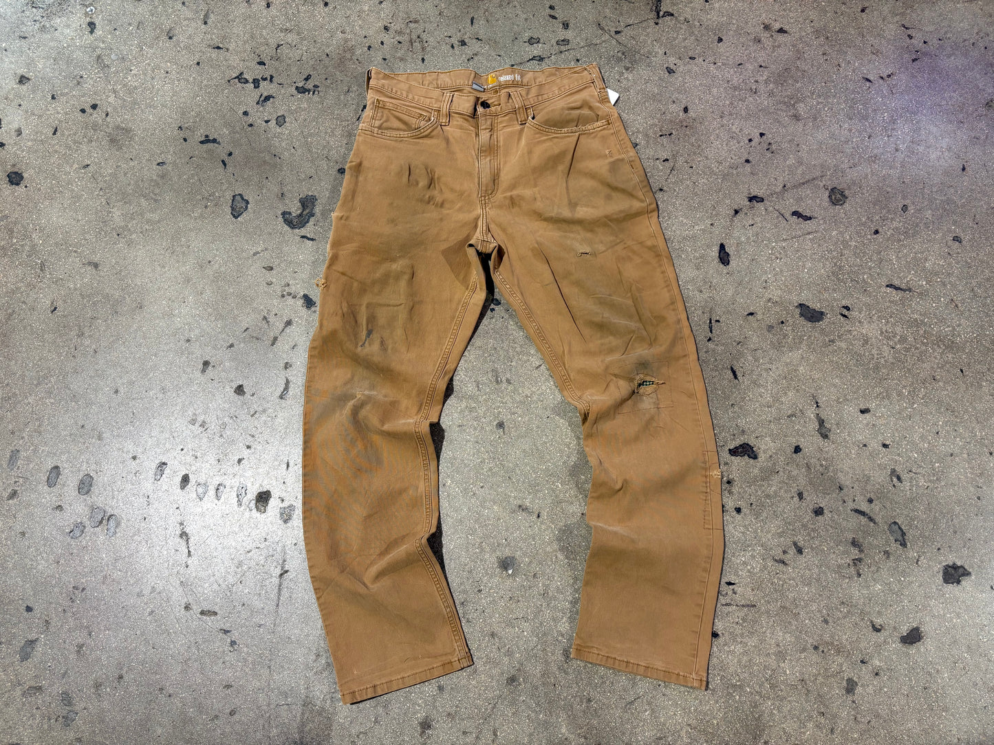 Carhartt Relaxed Fit Repaired Knee Pants - Khaki Size 33 x 32