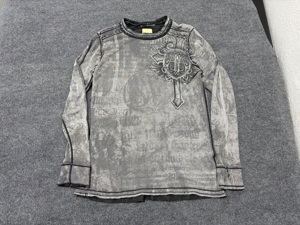 Affliction Reversible Thermal Long Sleeve - Grey Size Large