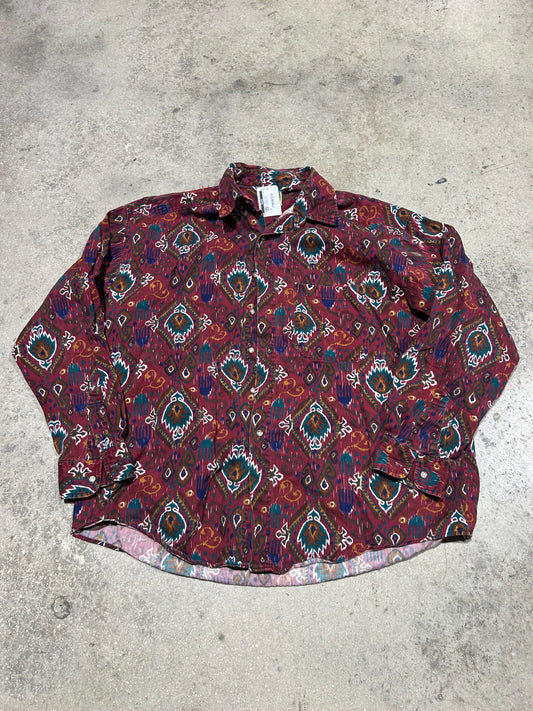 Tribal Pattern Button Down Longsleeve Shirt - Burgundy Size XL