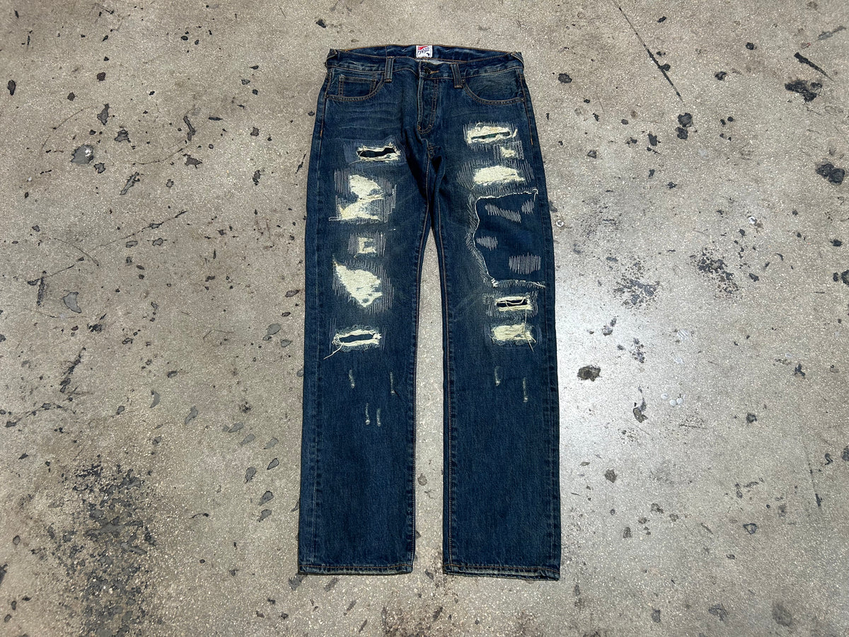 PRPS Sashiko Denim Distressed Jeans - Blue Size 32