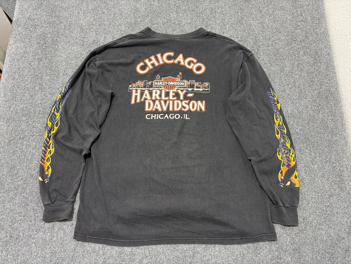 1999 Harley Davidson Eagle Flame Long Sleeve - Black Size XL