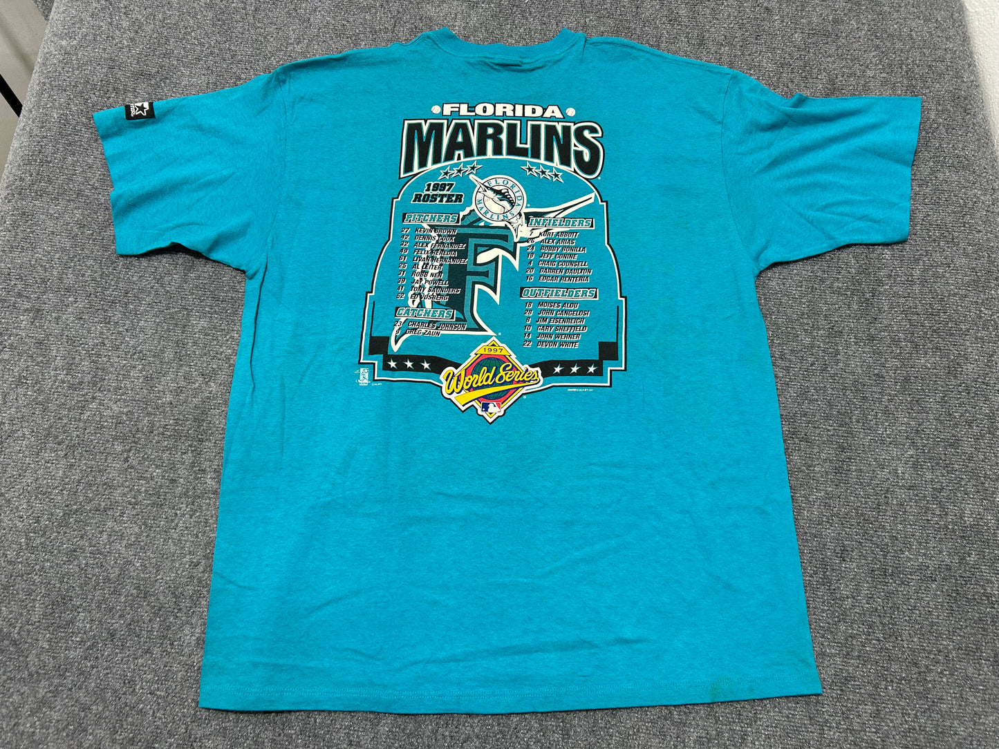 1997 Florida Marlins Roster Back Hit Tee - Teal Size XL(con)