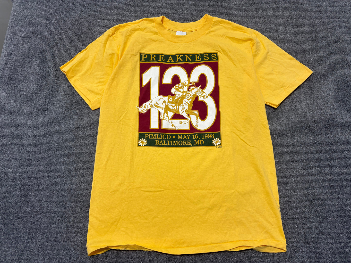 1998 Preakness 123 Race Tee - Yellow Size Large