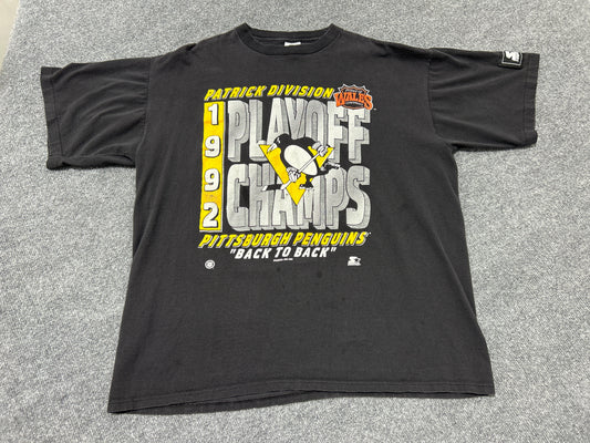 1992 Pittsburg Penguins Playoff Tee - Black Size XL