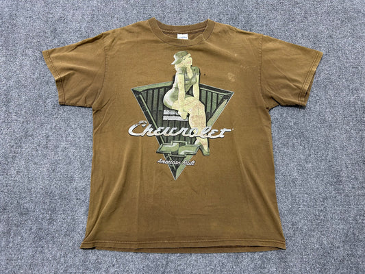 Faded Chevrolet Sexy Girl Tee - Brown Size Large