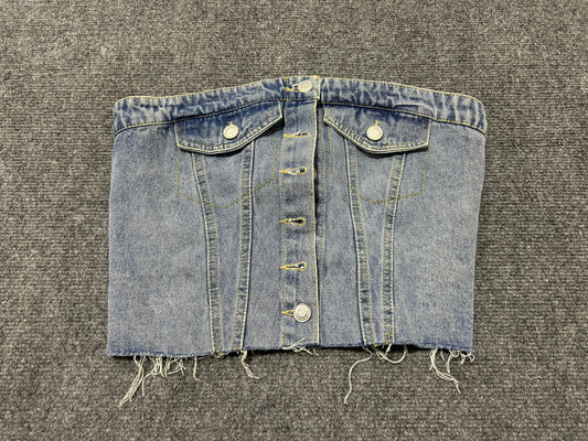 Denim Button Corset Top - Blue Size Medium
