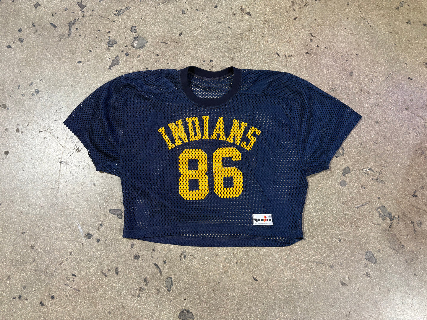 Indians #86 Cropped Mesh Football Jersey - Navy / Yellow Size Medium