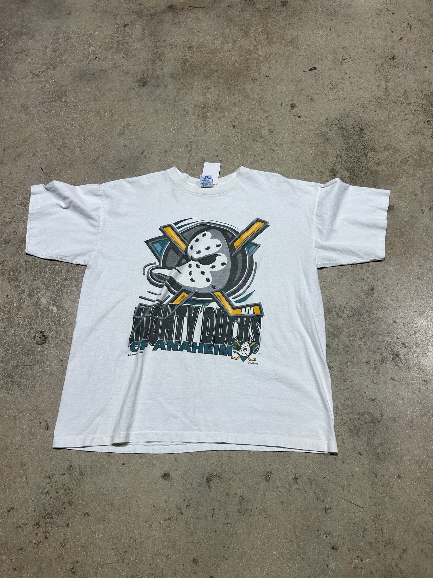 1993 Disney Mighty Ducks Of Anaheim Tee - White Size XL