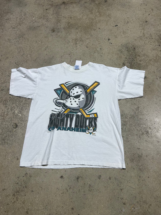 1993 Disney Mighty Ducks Of Anaheim Tee - White Size XL