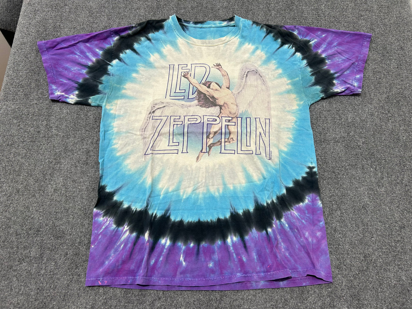 1975 Led Zeppelin Angel Tye Dye Tee - Blue/White/Purple/Black Size XL