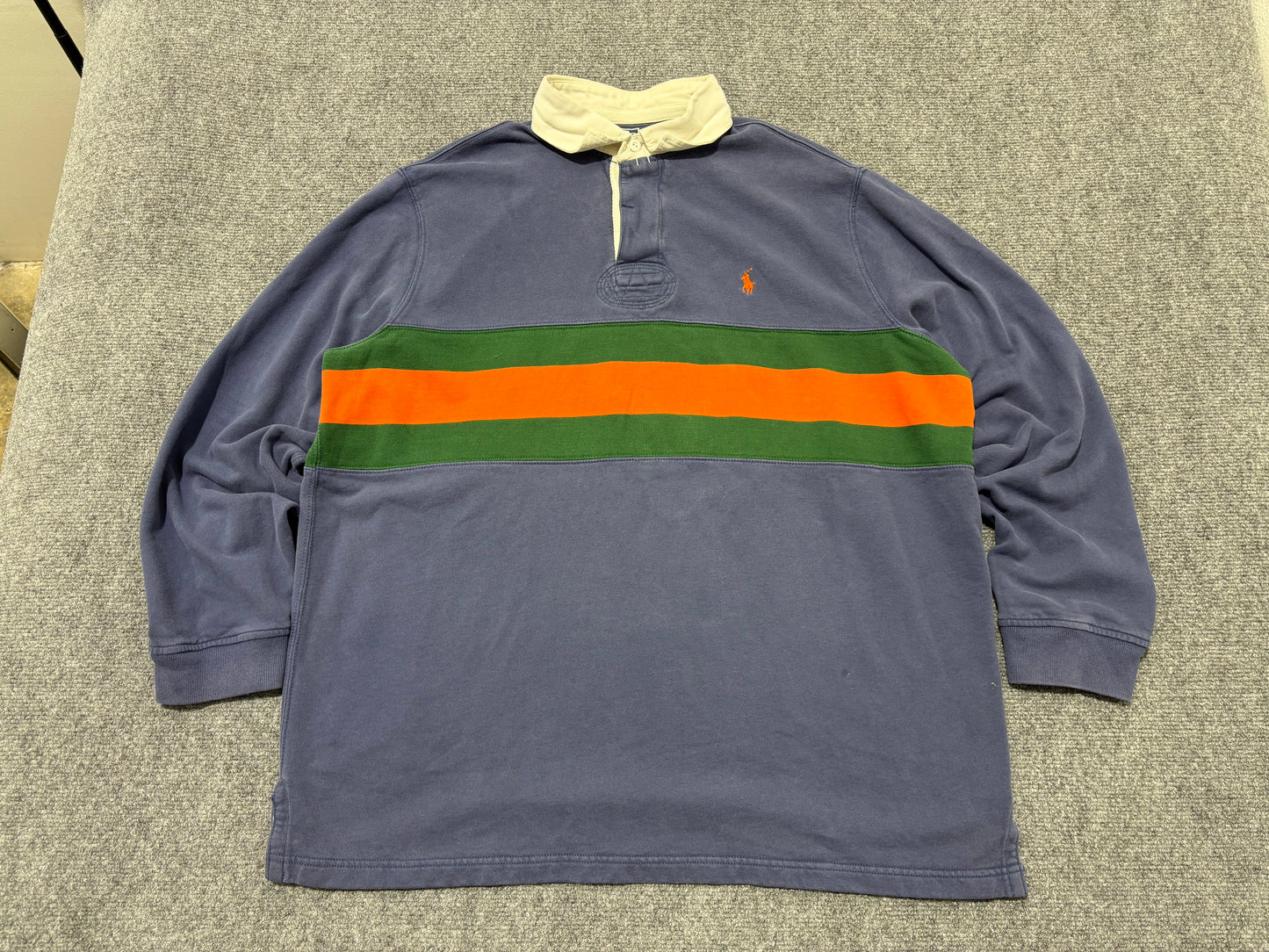 Ralph Lauren Stripped Rugby Polo - Navy/Green/Orange  Size XL
