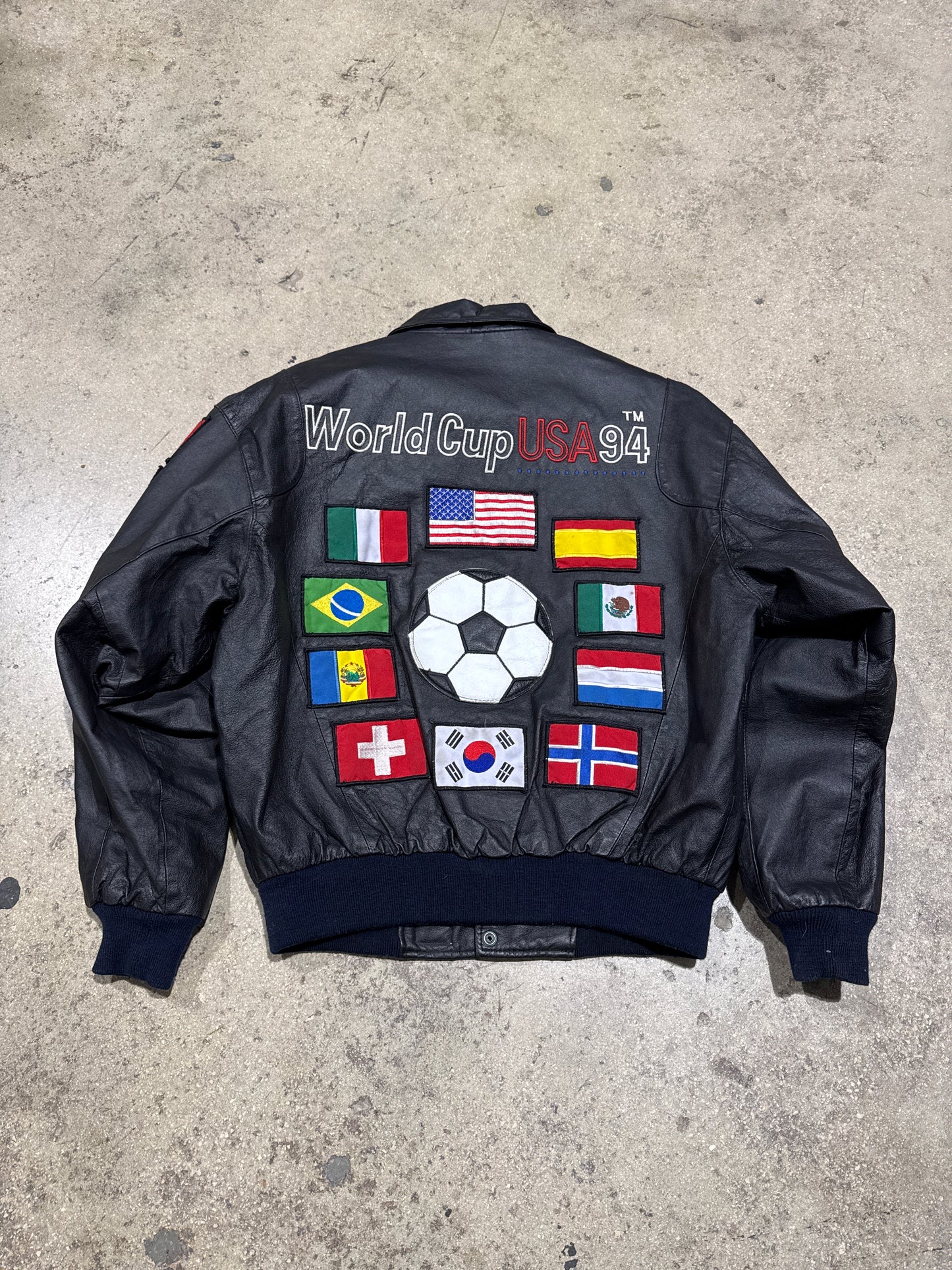 1994 World Cup USA Leather Jacket - Black Size Medium