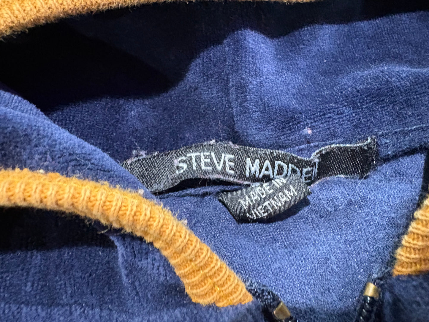 Womens Steve Madden Velour Zip Up Hoodie - Navy/ Gold Size Large