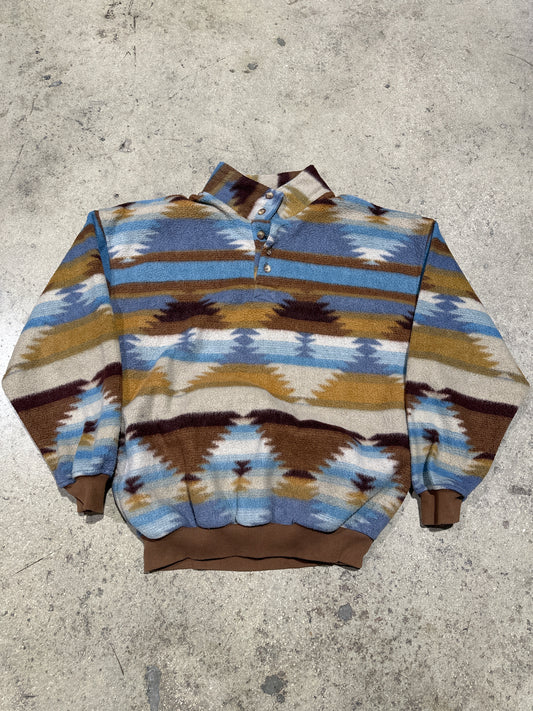 Navajo Fleece Sweater - Brown/Blue Size Large