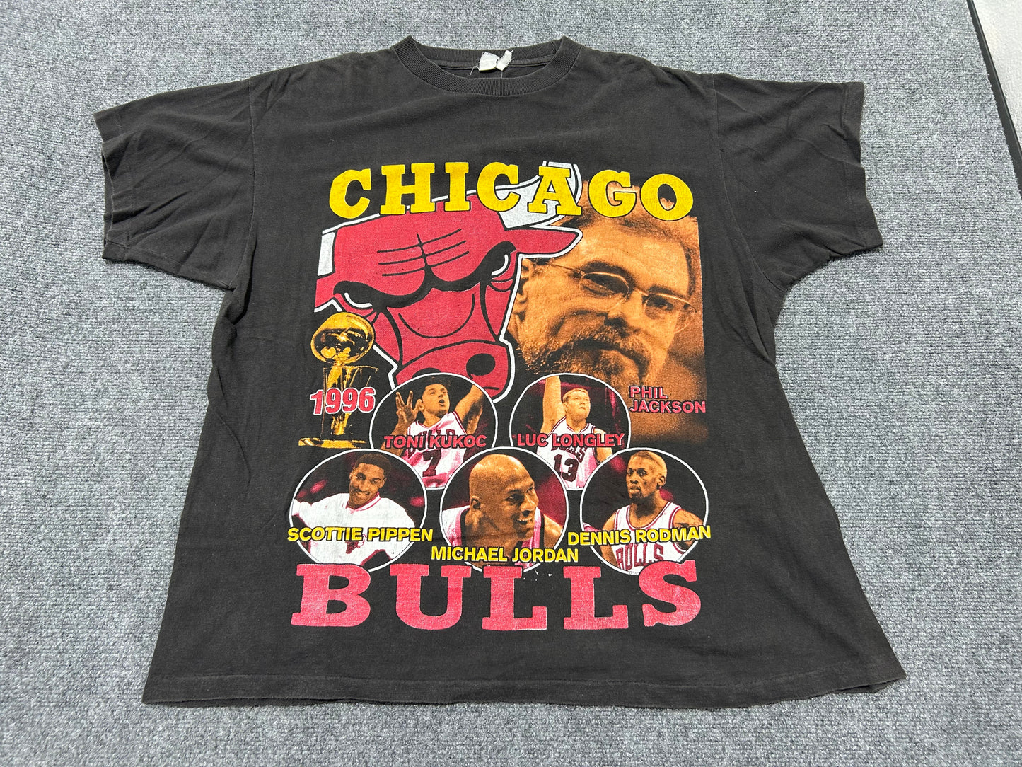90s Chicago Bulls 4 Time World Champions Rap Tee - Black Size XL