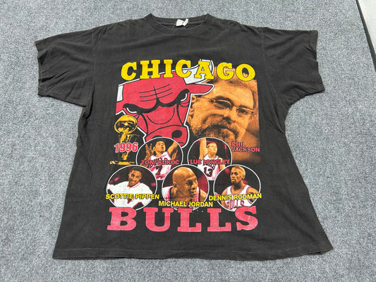 90s Chicago Bulls 4 Time World Champions Rap Tee - Black Size XL