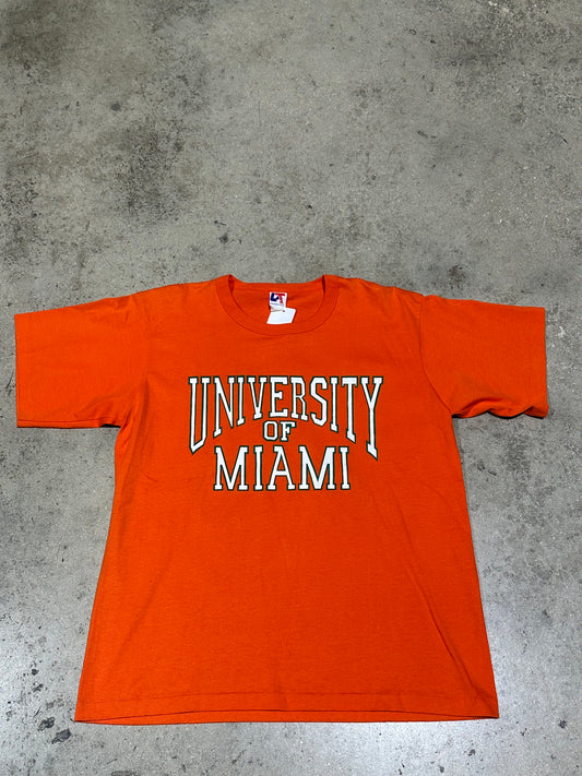 80s UM Hurricanes University OF Miami Tee - Orange Size XL