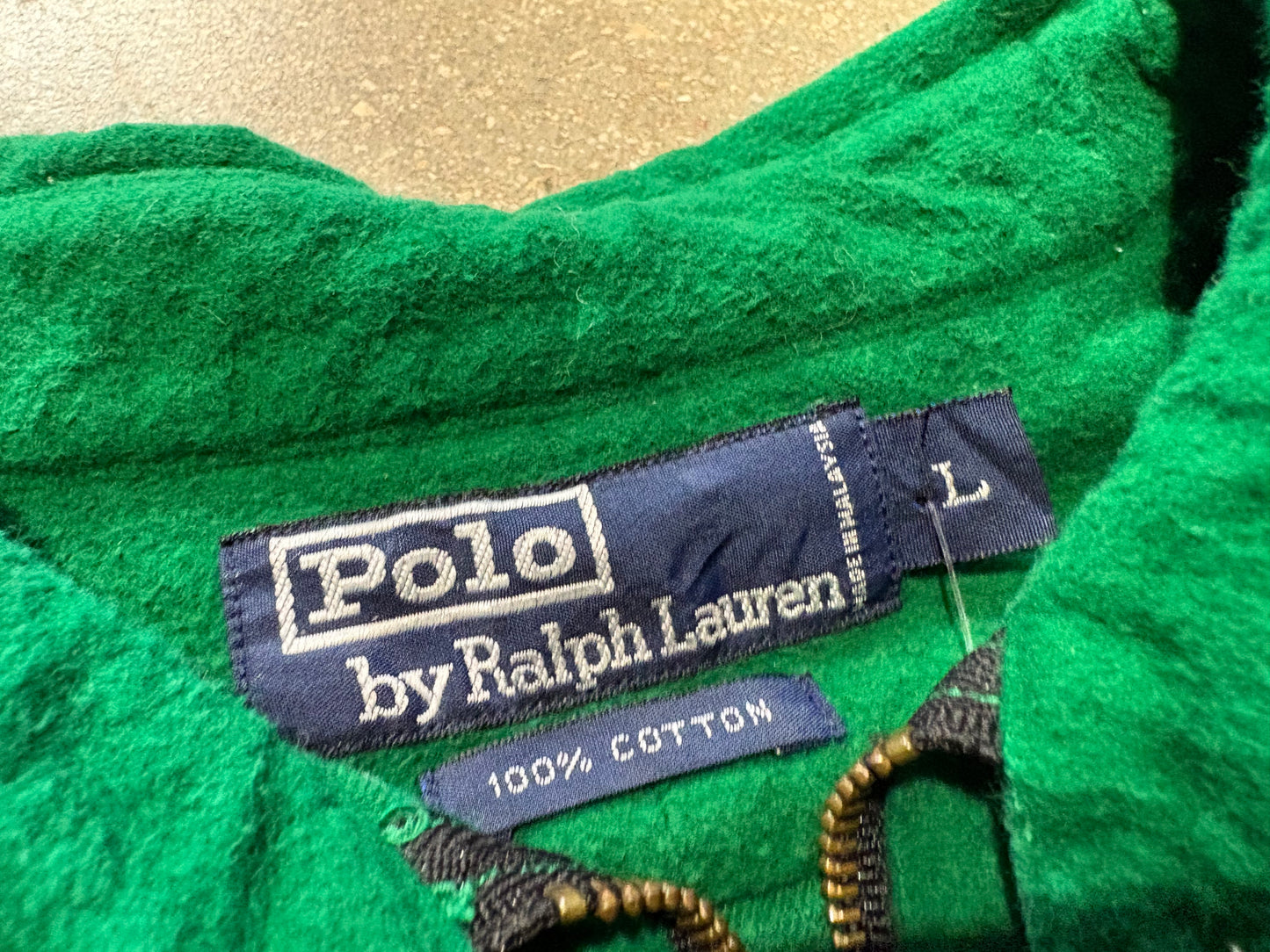 90s Polo Ralph Lauren Sportsman Patch LS Half Zip Shirt - Green Size Large