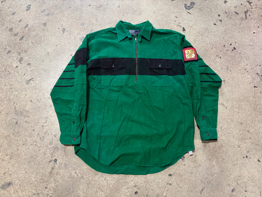 90s Polo Ralph Lauren Sportsman Patch LS Half Zip Shirt - Green Size Large