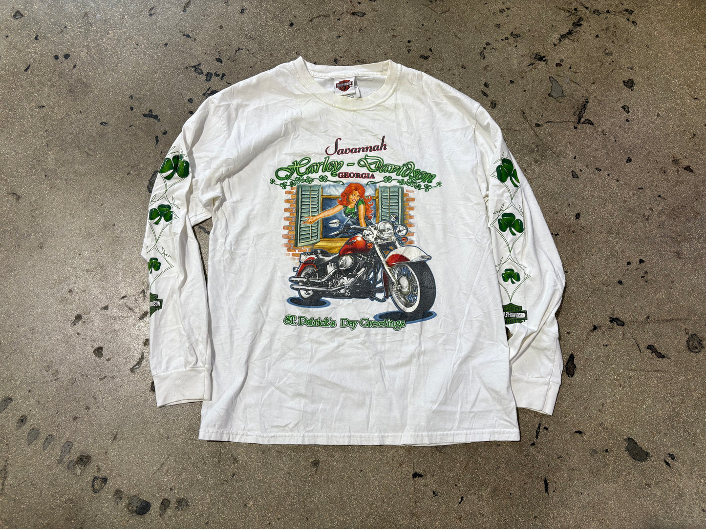 Harley Davidson St. Patricks LongSleeve Tee - White Size Large