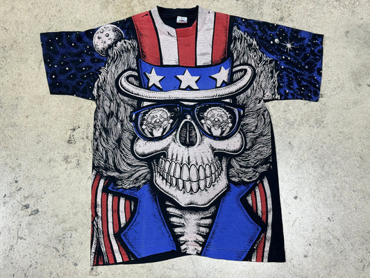 Patriotic Skeleton On A Chopper Tee - AOP/Black Large