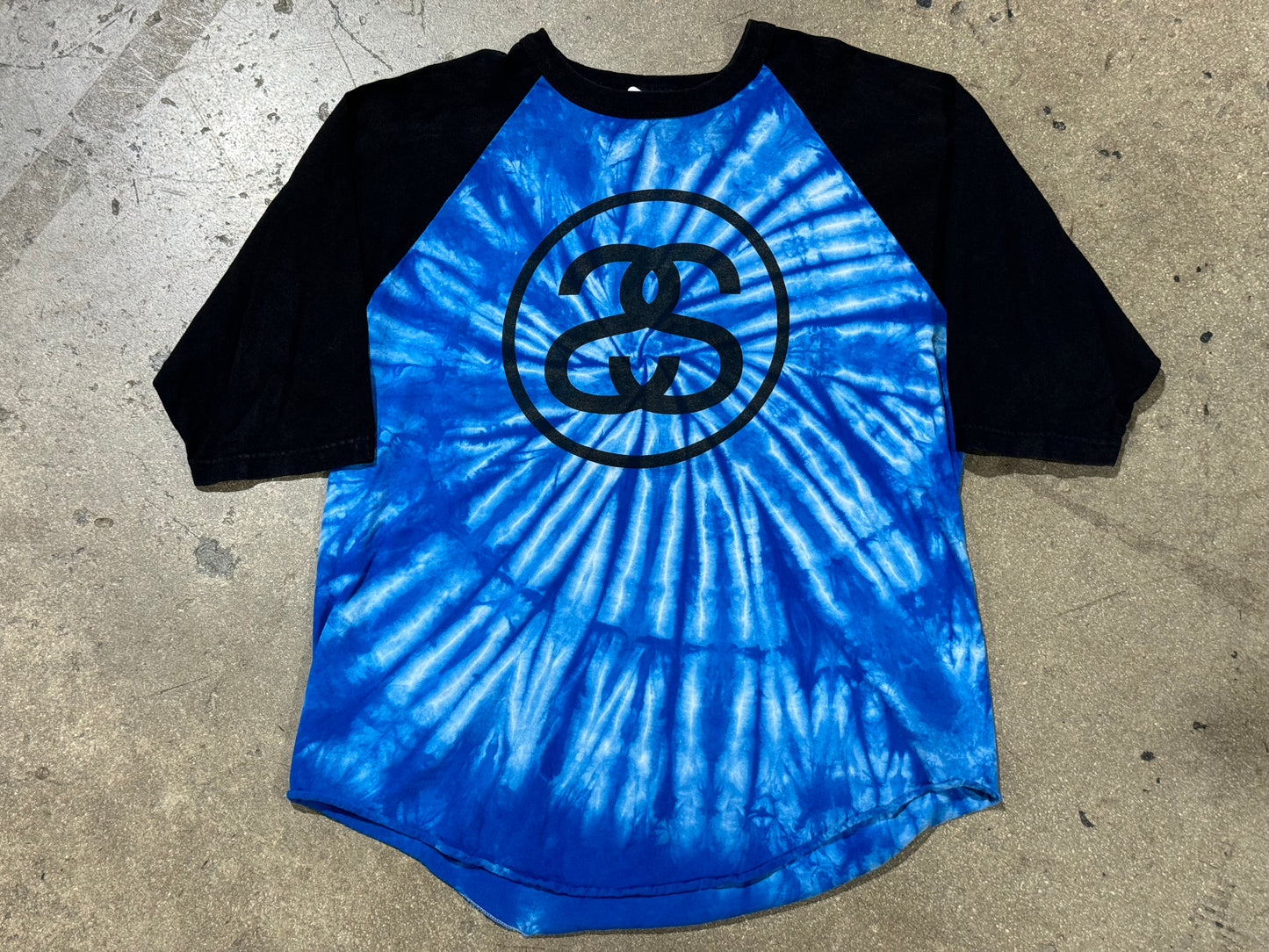 Stussy Tie Dye Raglan Top - Black/Blue Size Large